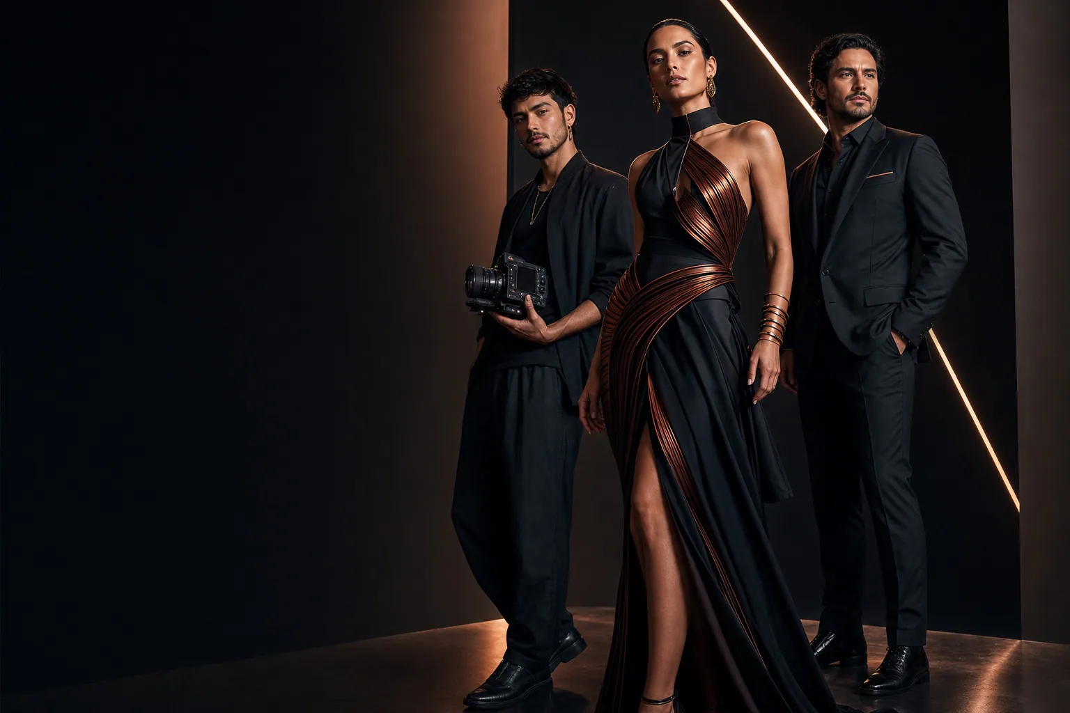 Composición editorial conceptual sobre modelaje, creación de contenido y gestión del talento